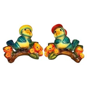 Pair of Vintage Chalkware Wall Hangings Blue Birds